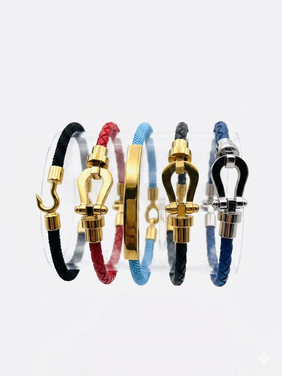 FRED Force 10 – PULSERA ICÓNICA DE CUERO TRENZADO BLUE SILVER INOXIDABLE - 31mm