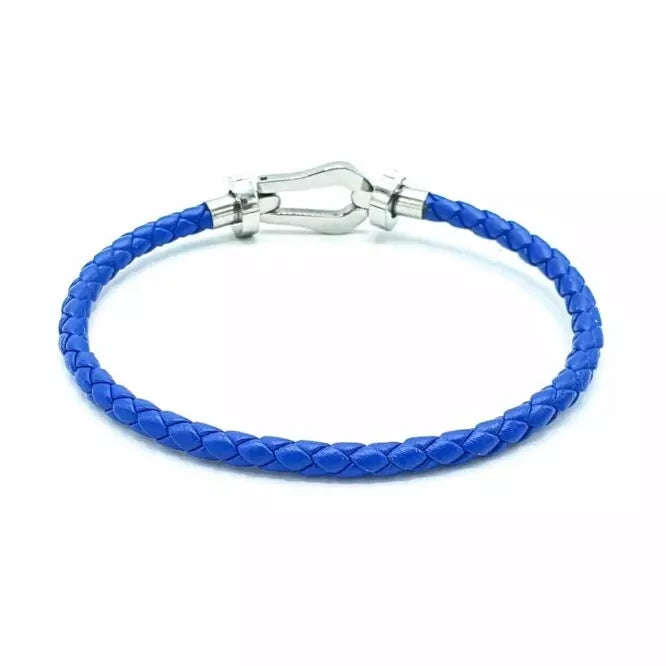 FRED Force 10 – PULSERA ICÓNICA DE CUERO TRENZADO BLUE SILVER INOXIDABLE - 31mm