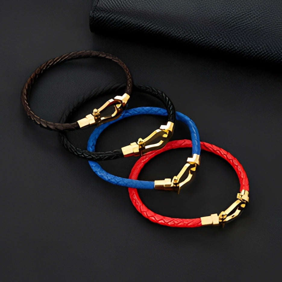 FRED Force 10 – PULSERA ICÓNICA DE CUERO TRENZADO BLUE SILVER INOXIDABLE - 31mm