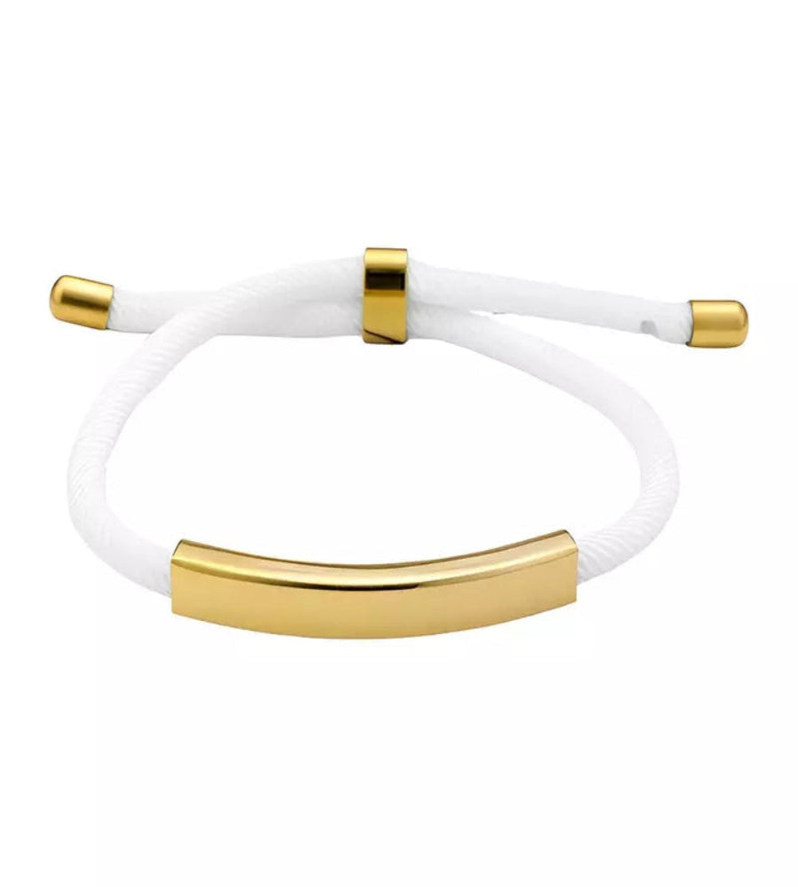 PULSERA ELEGANTE | Blanca con Barra Dorada de Acero Inoxidable